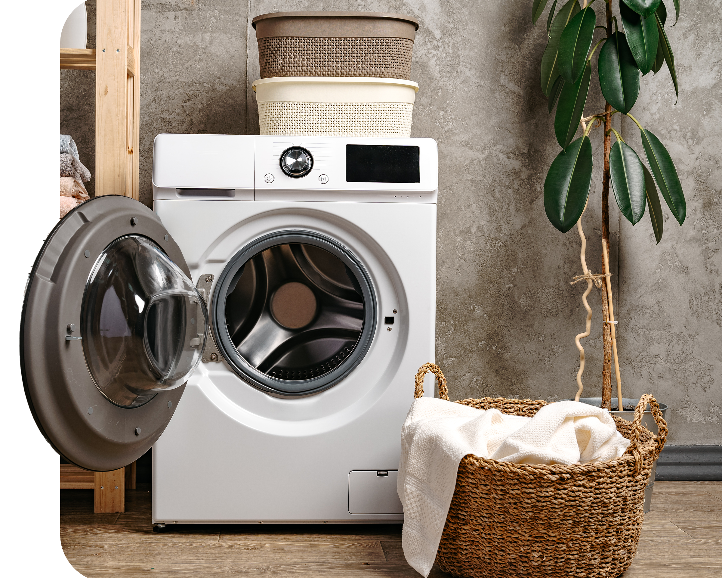 Front-loading washing machine with door open