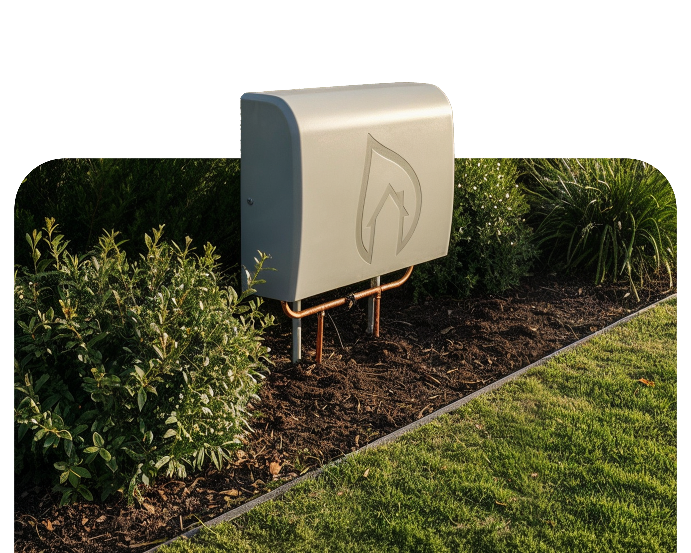 Whole-home water filtration system installed in a front yard